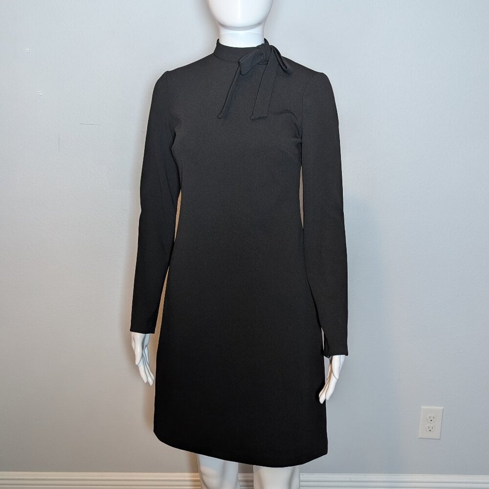 Calvin Klein Black Long-Sleeve Tie Neck Dress – Size 2